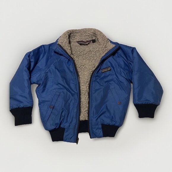 Patagonia Vintage Kids 4/5 Blue Zip Bomber Fleece Lined Jacket - Picture 1 of 6